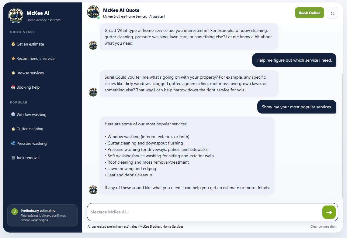 McKee AI quote interface